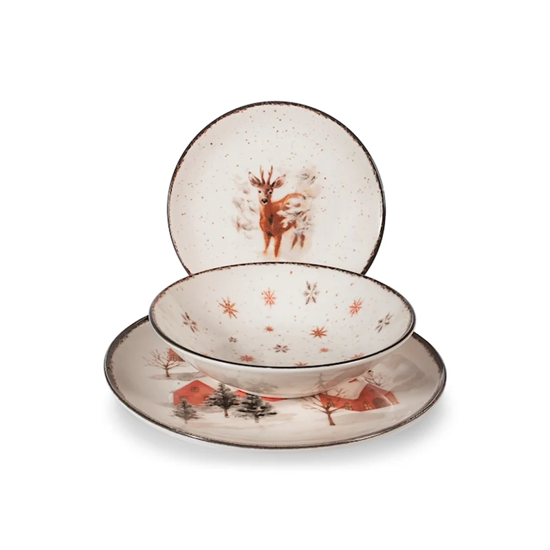 Fairytale Charm Servizio Piatti Con Decoro Natalizio In Stoneware Set 18 Pz