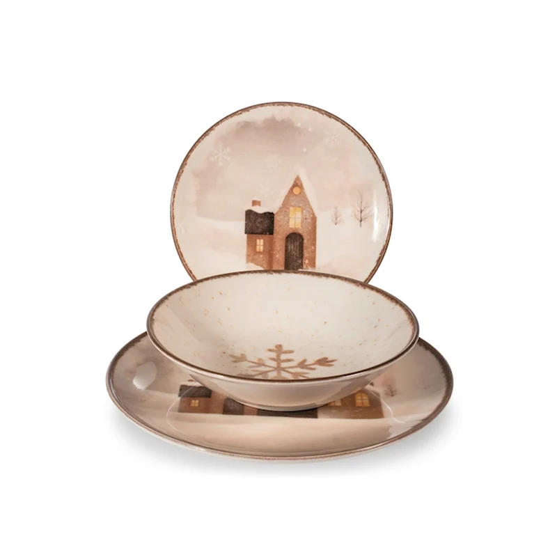 Cinnamon Glows Servizio Piatti Decoro Natalizio In Stoneware Set 18 Pz