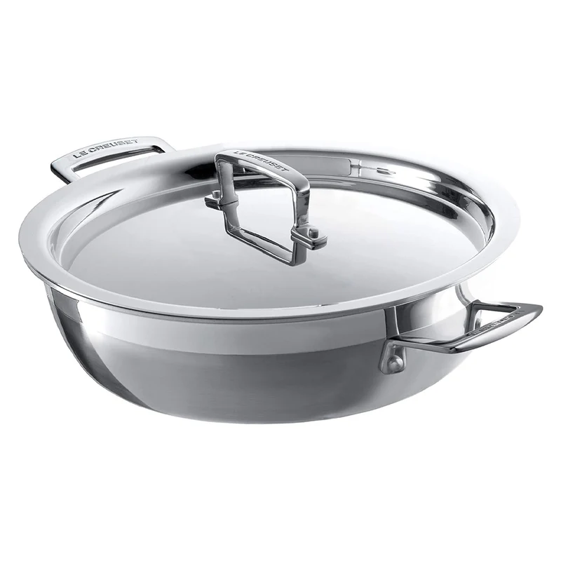 30 cm - Inox Essential Tegame Basso Con Coperchio In Acciaio Inox