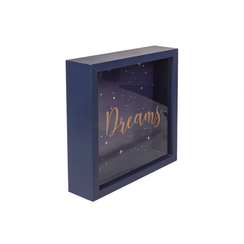 Salvadanaio Box Con Cornice In Decorazione Stellata In Legno 20cm