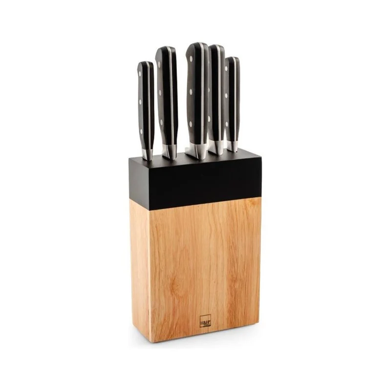 Set Coltelli Cucina In Acciaio Inox Con Ceppo In Legno Set 5 Pz
