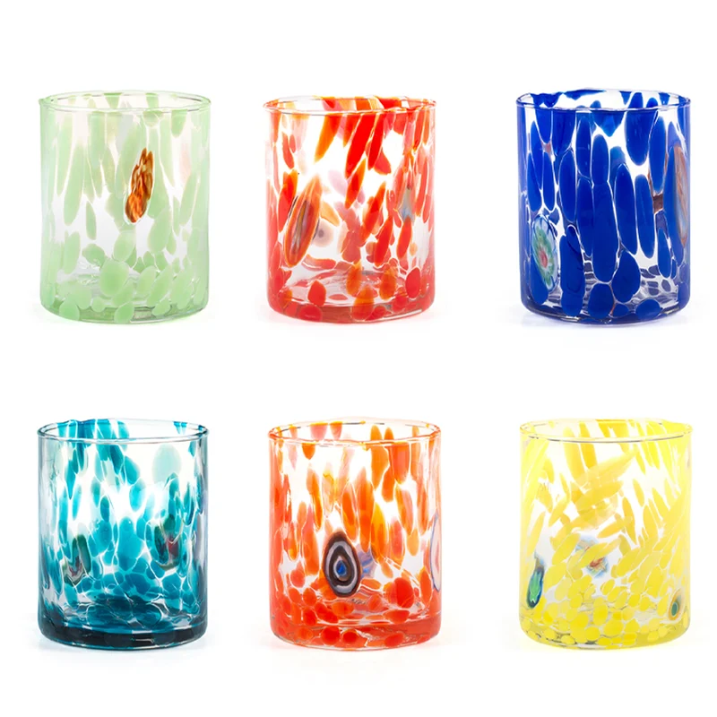 36 cl - Veneziano Bicchiere Acqua In Vetro Colorato Set 6 Pz