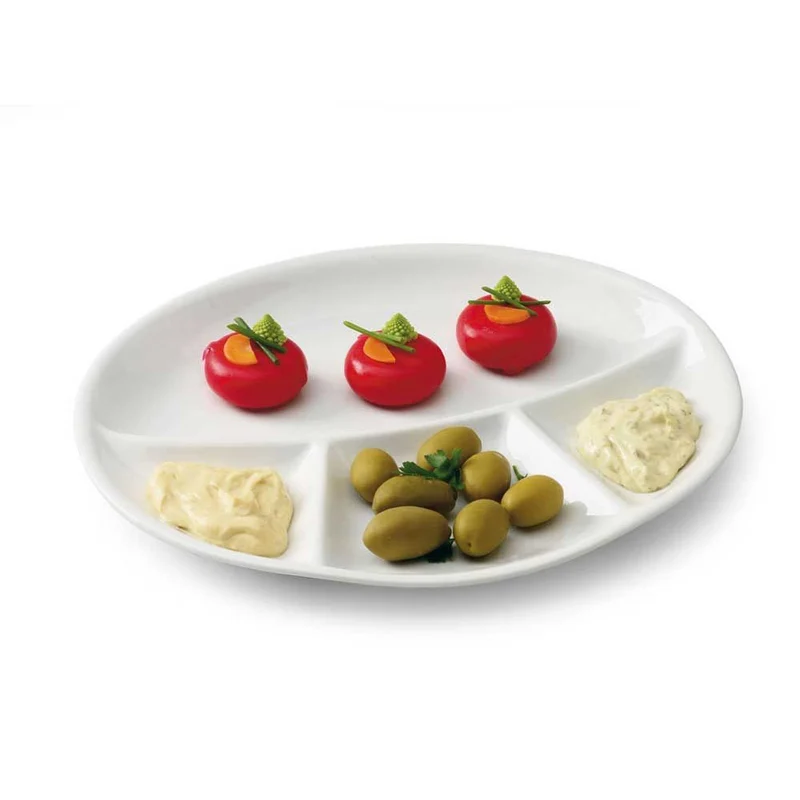28 x 24 cm - Party Piatto Fonduta Ovale In Porcellana Set 6 Pz
