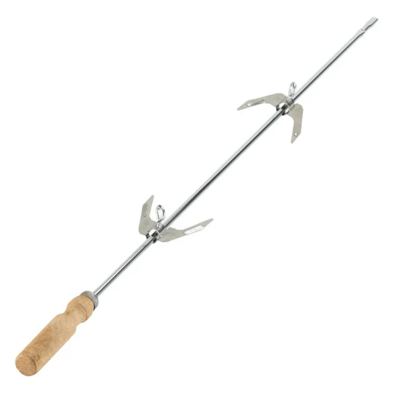 Spiedo A Mano Per Barbecue Ompagrill | Acciaio Cromato Professionale | Manico In Legno | 2 Forchette