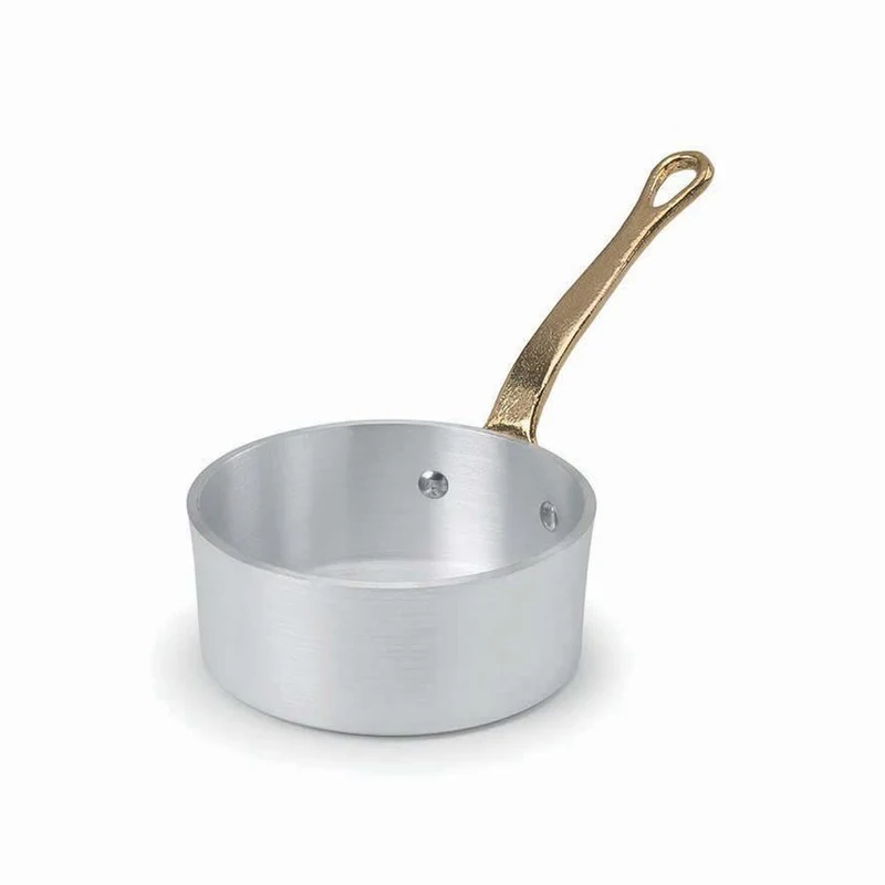 10 cm - 1932 Servizio In Tavola Casseruolina Bassa Monoporzione In Alluminio Con Manico In Ottone