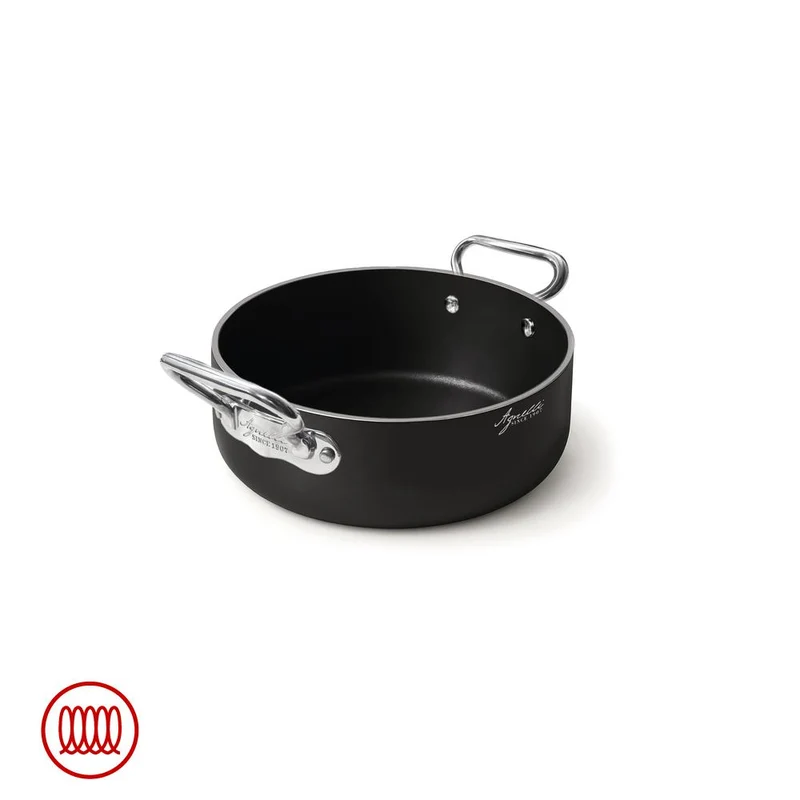 AlBlack 1907 Casseruola Bassa Induzione In Alluminio Antiaderente 5mm Con 2 Maniglie Inox