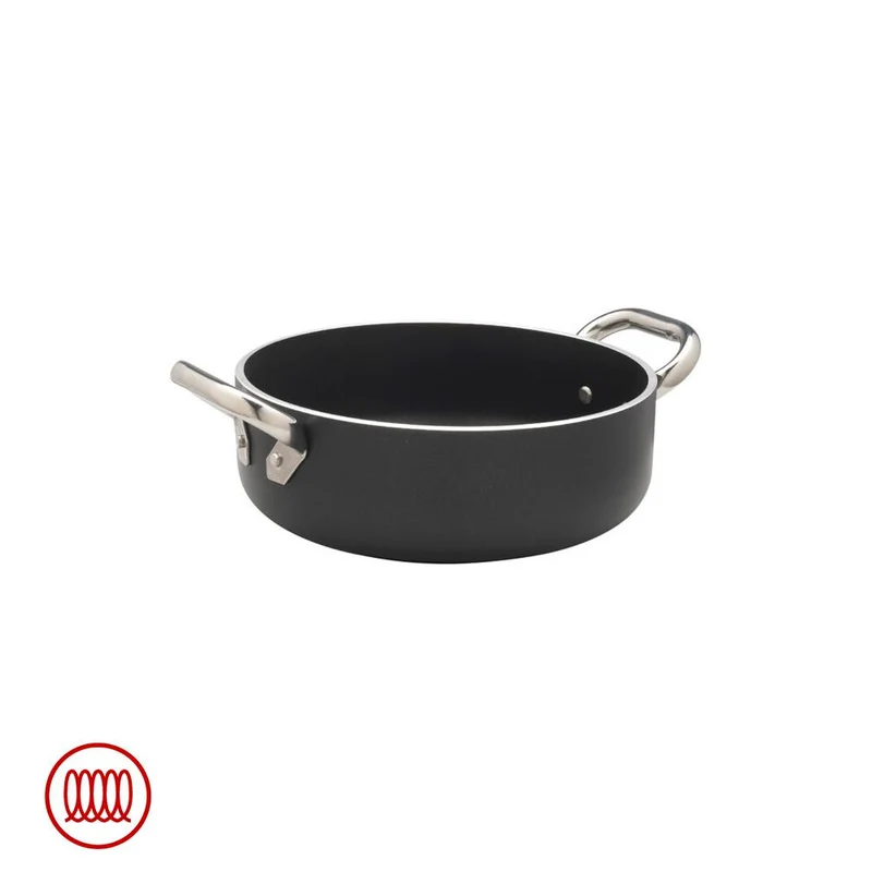 AlBlack Casseruola Bassa Induzione In Alluminio Antiaderente 5mm Con 2 Maniglie Inox