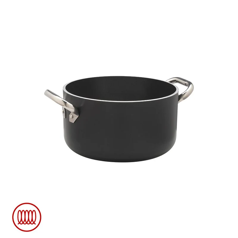 AlBlack Casseruola Alta Induzione In Alluminio Antiaderente 5mm Con 2 Maniglie Inox