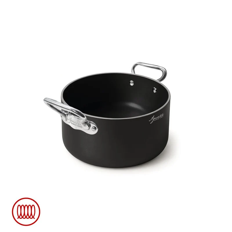 AlBlack 1907 Casseruola Alta Induzione In Alluminio Antiaderente 5mm Con 2 Maniglie Inox