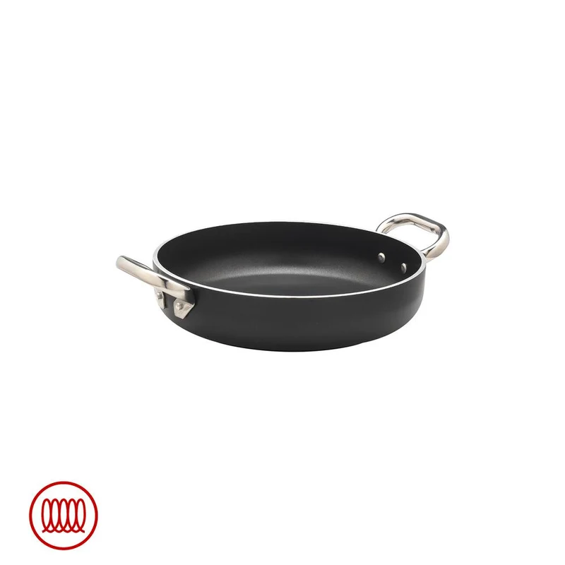 AlBlack Tegame Basso Induzione In Alluminio Antiaderente 5mm Con 2 Maniglie Inox