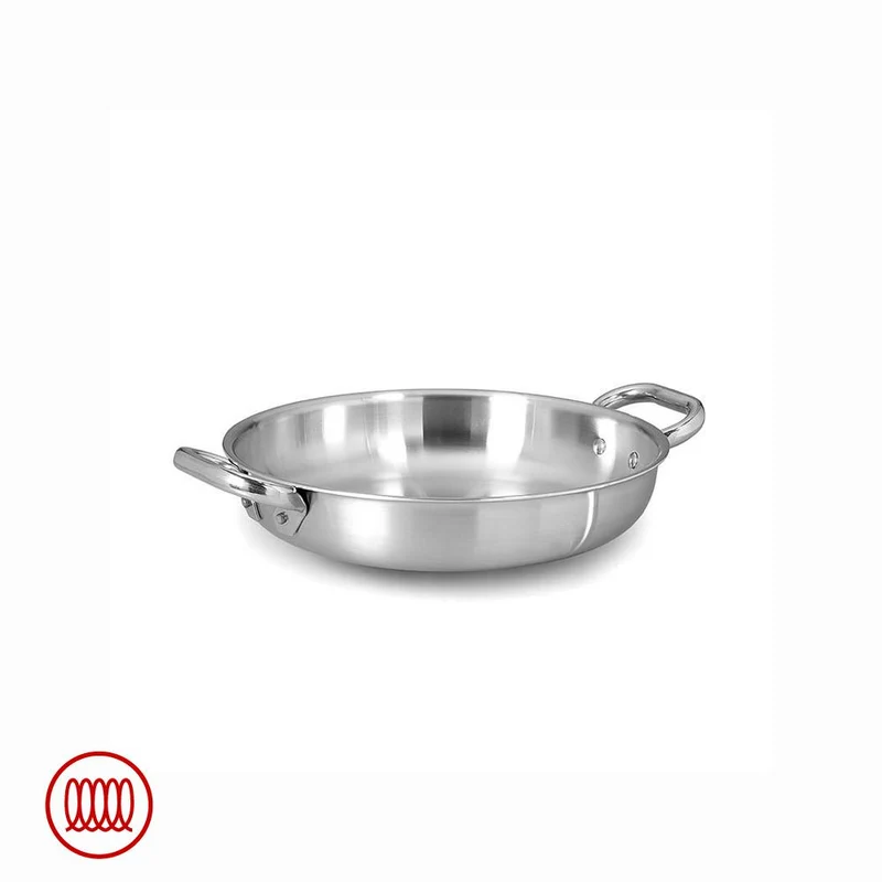 Alu-Inox 3-ply Tegame Basso Induzione Con Due Maniglie In AluInox