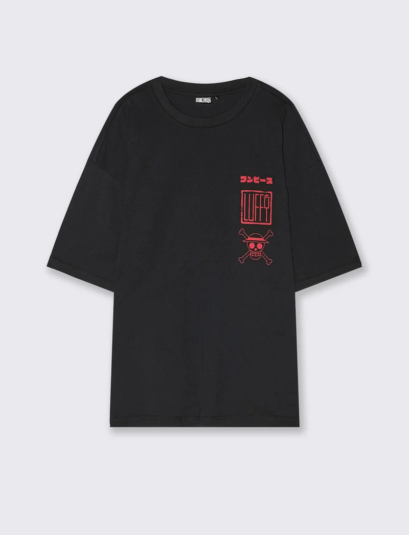 T-shirt One Piece uomo girocollo boxy fit - Nero