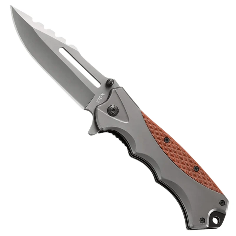 Coltello Da Tasca Ennis Ausonia | Lama In Acciaio Speciale Inox | Manico Legno E Alluminio Ergonomico | Cm 21 | Peso 0,234 Kg