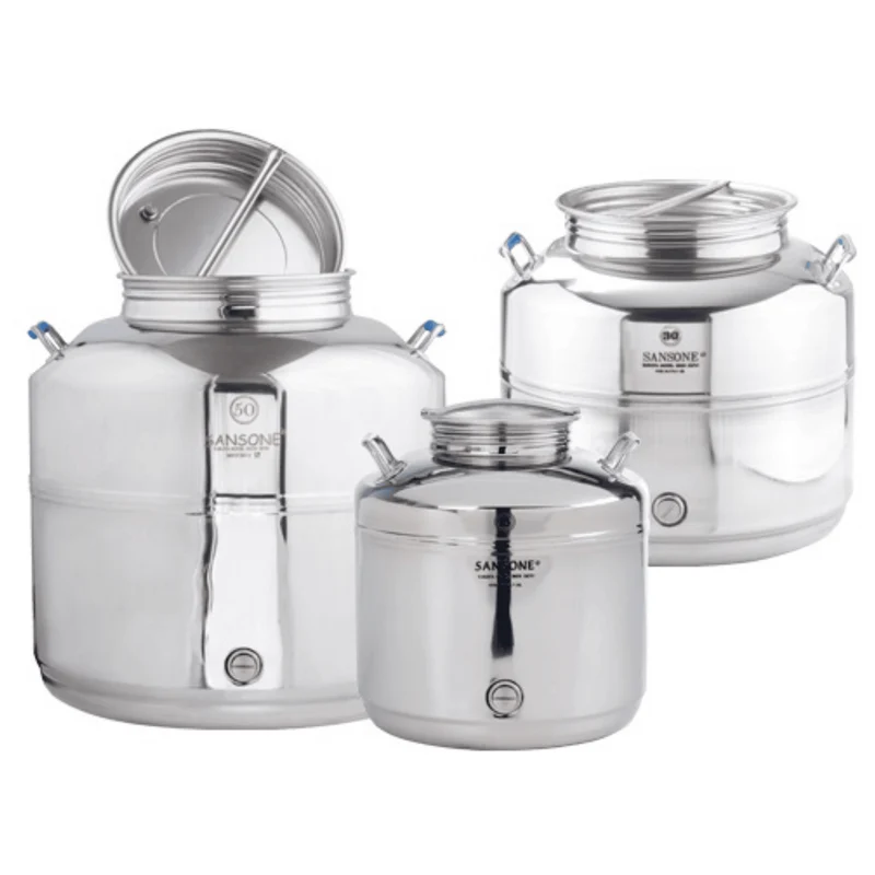 Fusto Professionale Sansone Europa Per Olio | Acciaio Inox 304 Con Manici Rinforzati | Capacità 15/30/50 L