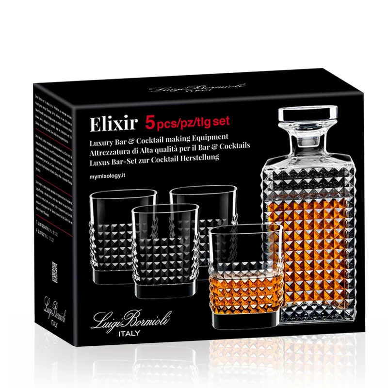 Mixology Elixir Set Whisky Bottiglia e Bicchieri In Vetro - Set 5 Pz
