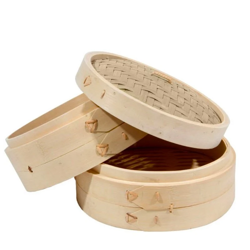 Cuocivapore A 2 Ripiani In Bamboo Con Coperchio