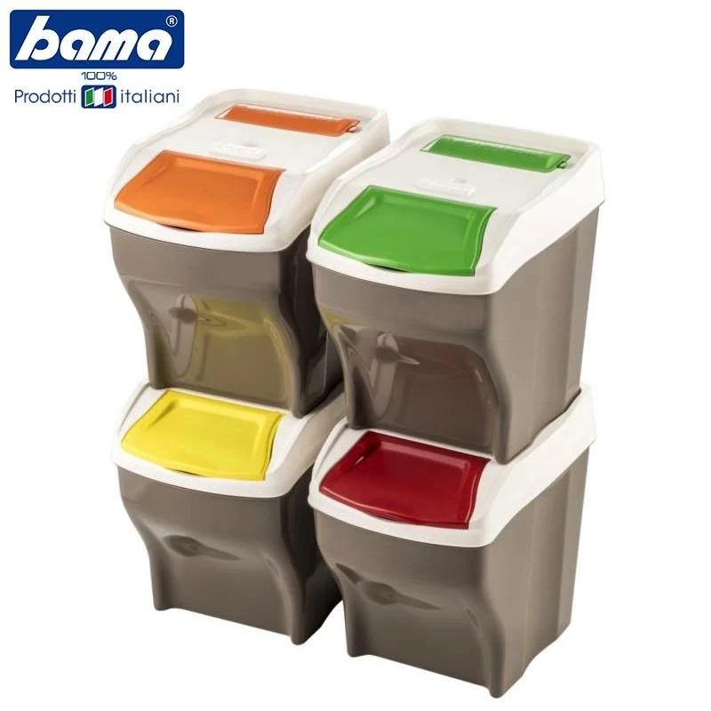 27 Lt - Poker Plus Pattumiera Raccolta Differenziata Rettangolare In Plastica - Set 4 Pz