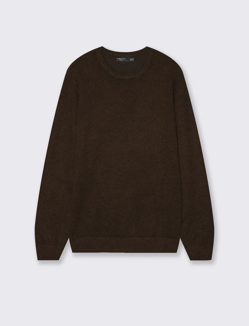 Maglia Girocollo Basic in Filato Comfort - Moro