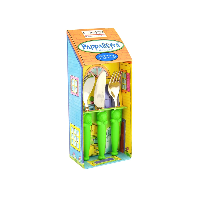 Set 3 Posate Per Bambini Pappallegra Verde
