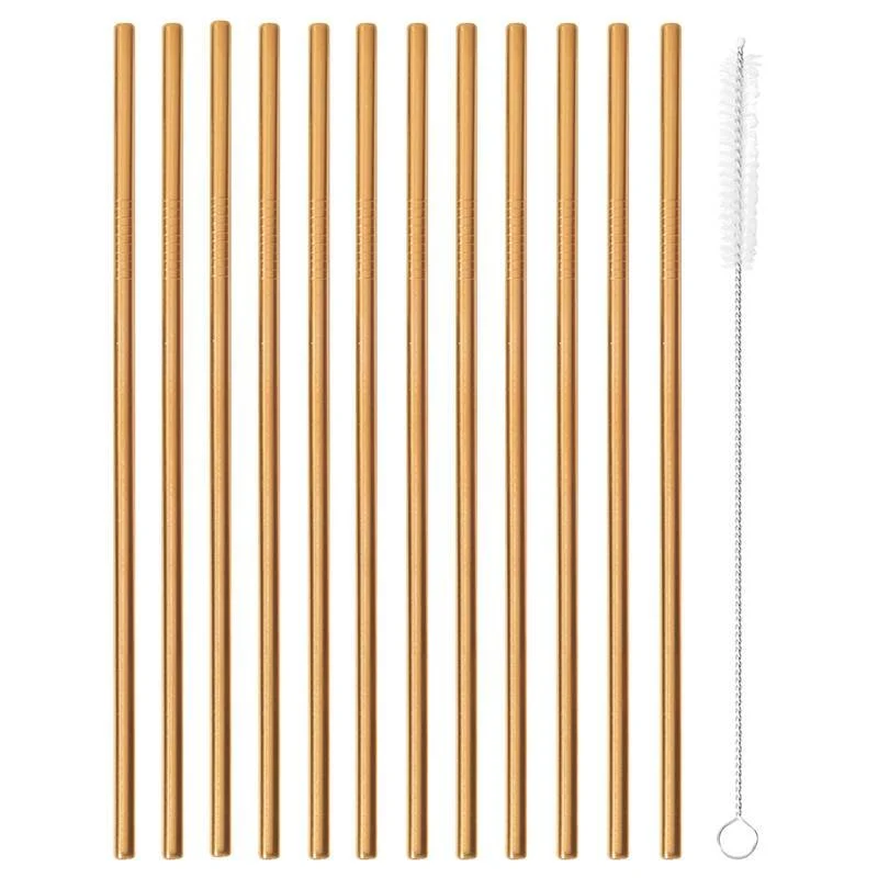 21.5 cm - Cannucce Riutilizzabili Dritte In Acciaio Inox Con scovolino Set 12 Pz