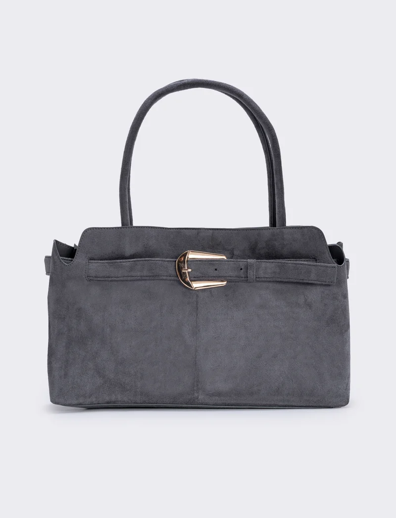 Borsa suede con fibbia grande - Grigio