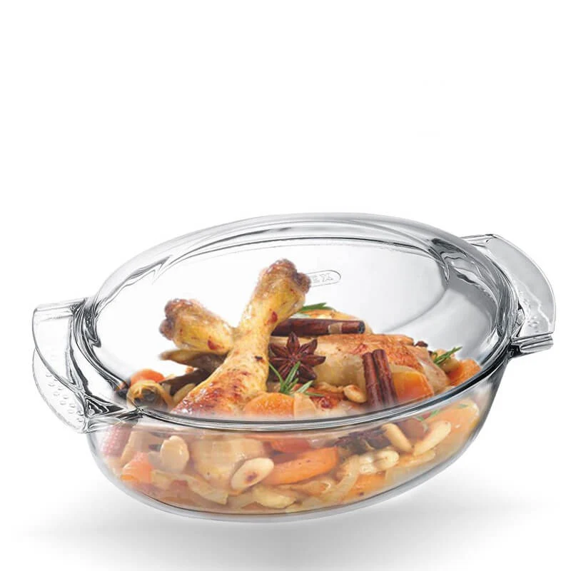 39x23 cm - Classic Easy Grip Casseruola Ovale In Vetro Borosilicato Con Coperchio