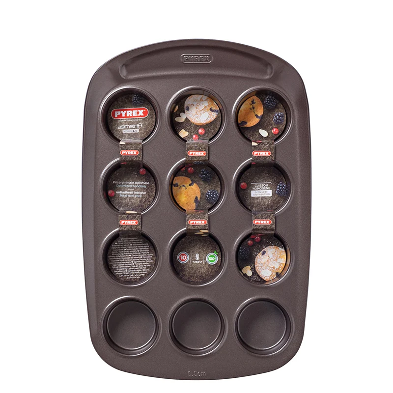 12 Forme Asimetria Stampo Muffin Antiaderente Con Presa Facile