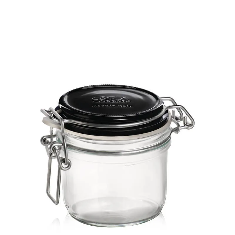 20 cl - Fido ChiaroScuro Vasetto Ermetico Cilindrico In Vetro Tappo Nero