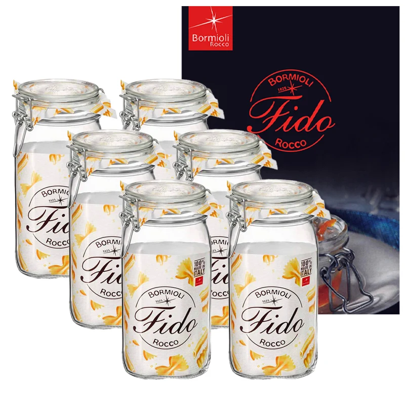 150 cl - Fido Vasetto Ermetico Cilindrico In Vetro Con Ricettario Fido - Set 6 Pz