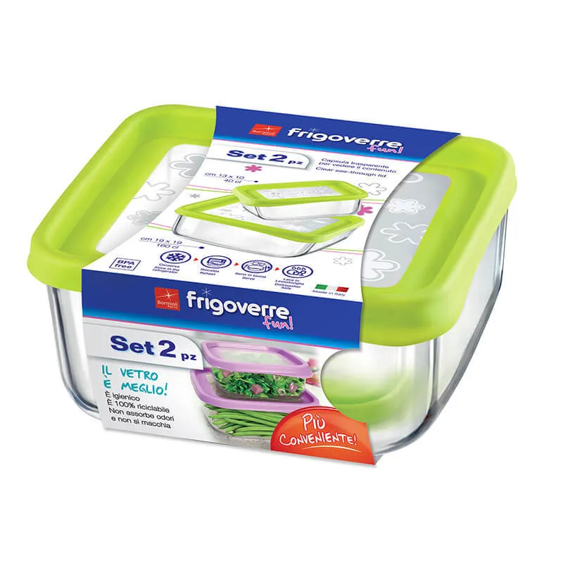 Frigoverre Fun Contenitore Per Alimenti Rettangolare In Vetro - Set 2 Pz