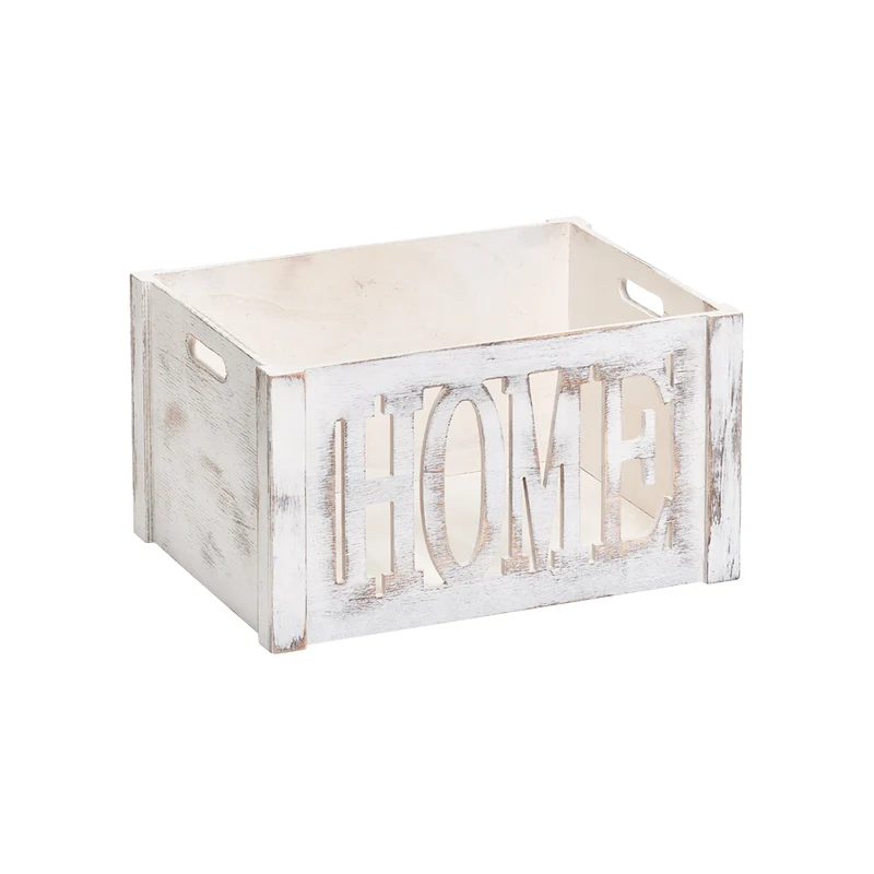 Scatola Organizer In Legno Bianco 40x30x22cm
