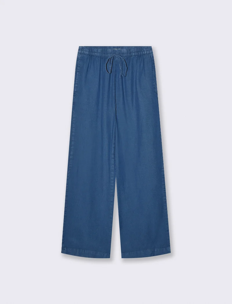 Pantaloni Denim Lyocell con Vita Arricciata - DENIM SCURO