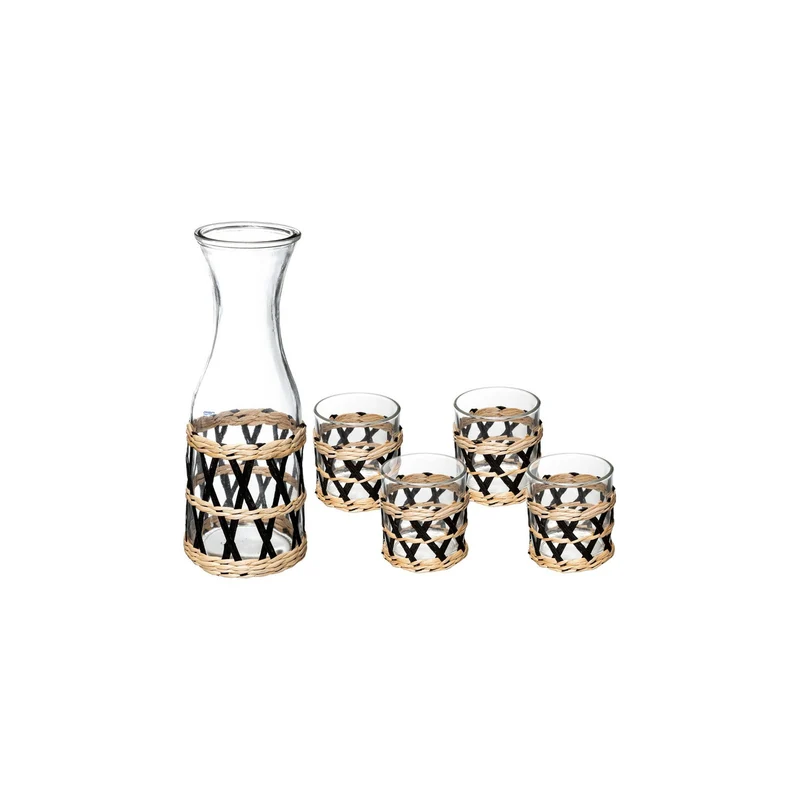 Set Brocca E 4 Bicchieri In Vetro Decorato 1l