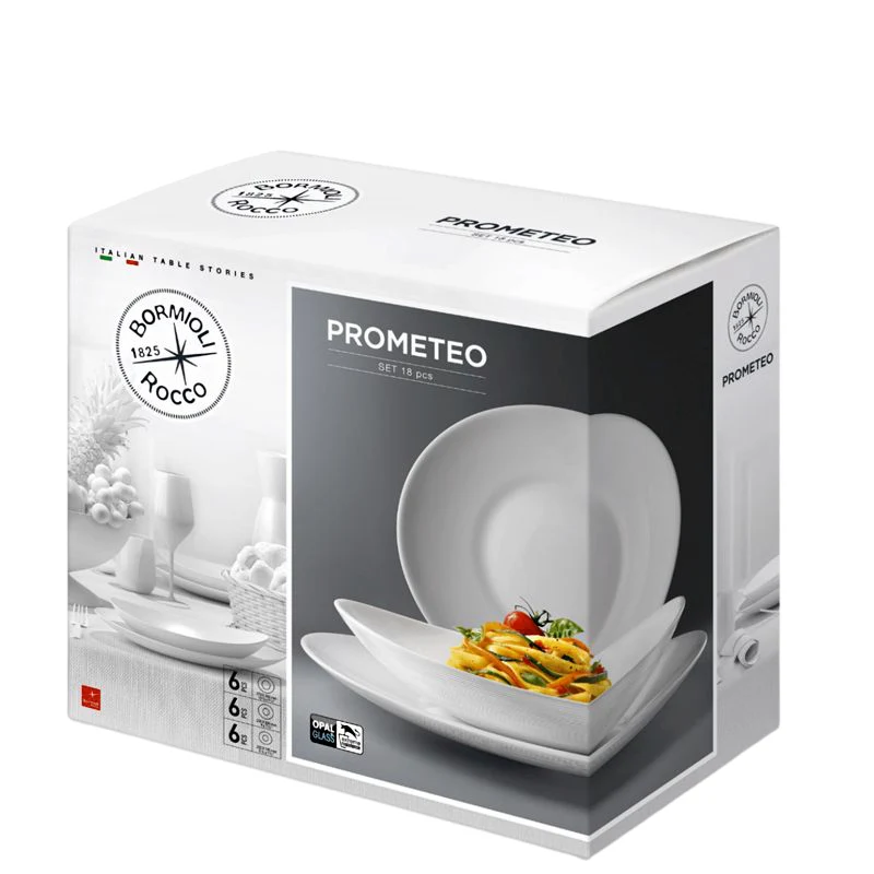Prometeo Servizio Piatti In Vetro Opale - Set 18 Pz