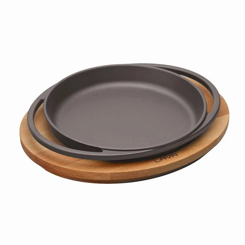 16 cm - Cast Iron Cookware Piatto In Ghisa Con Supporto In Legno