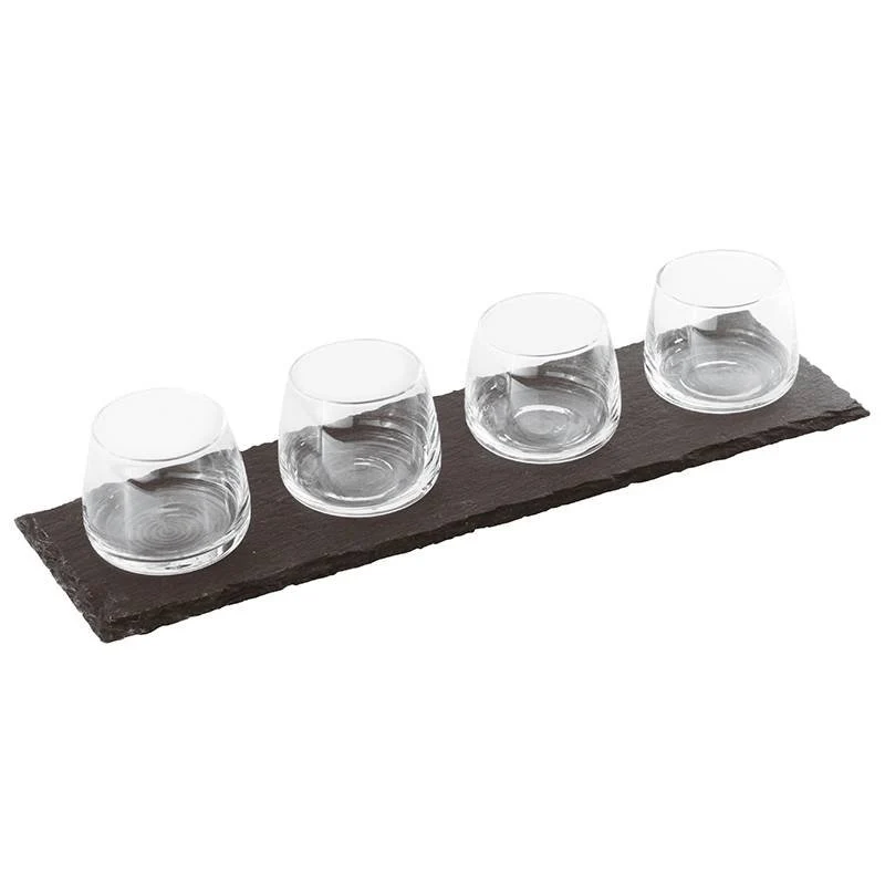 11 cl Happy Hour Coppette per Aperitivo Con Supporto Vassoio In Ardesia - Set 5 Pz