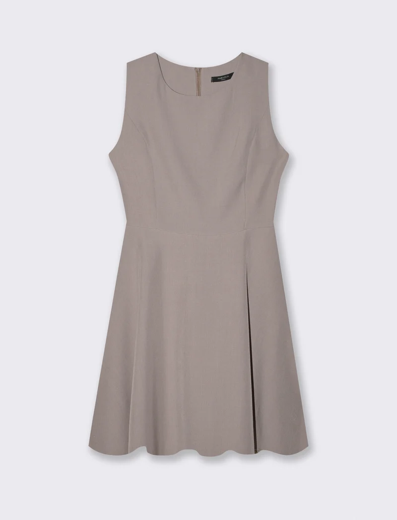 Abito corto giromanica svasato - Grigio fango