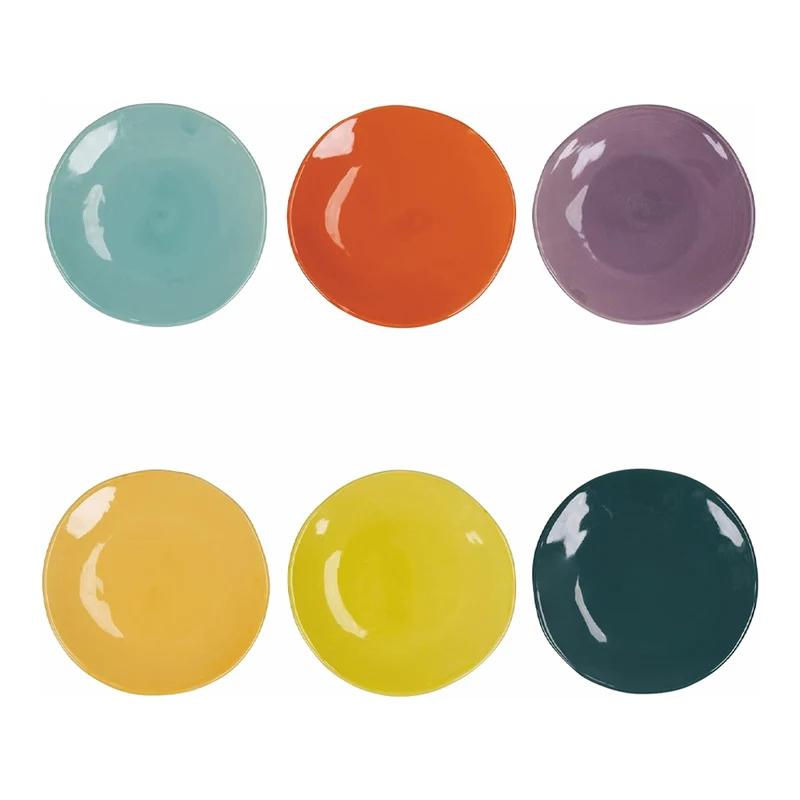 22.5 cm - Color Shock Piatto Frutta Dessert In Ceramica - Set 6 Pz