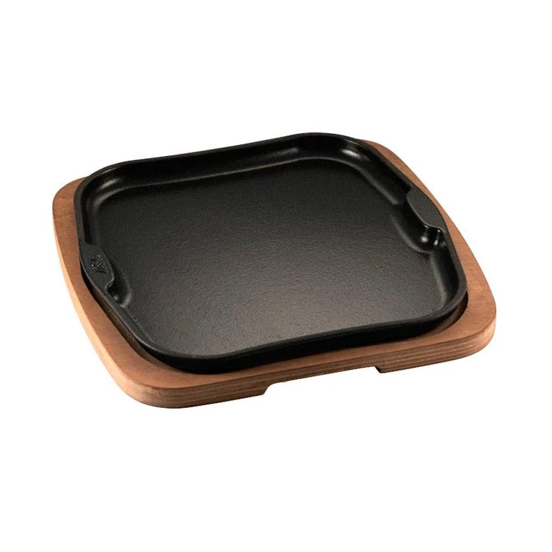 25x25 cm - Gourmet Piatto In Ghisa Con Supporto In Legno