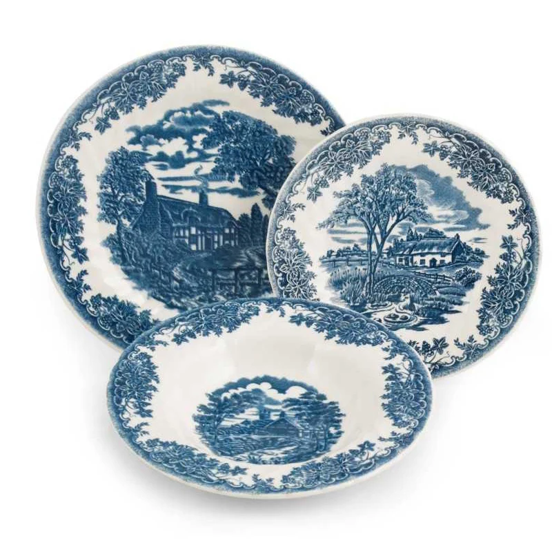 James Sadler & Sons Brookblue Servizio Piatti In Terracotta - Set 18 Pz