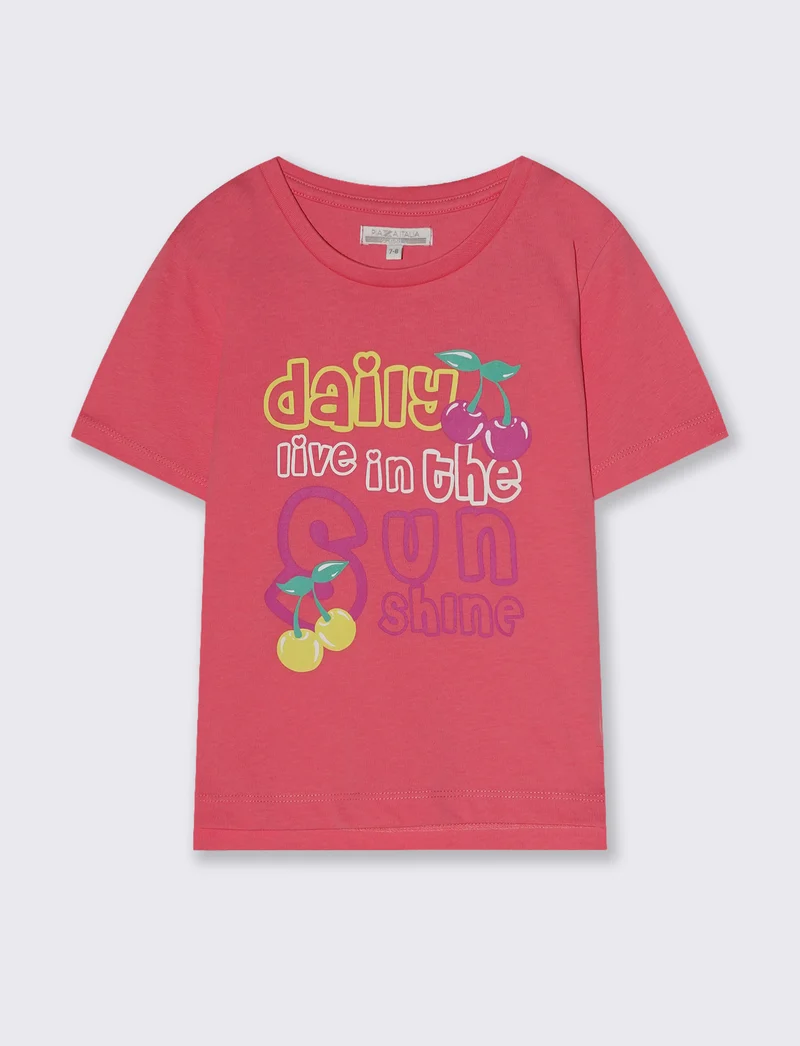 T-shirt bambina con stampa e spacchetti - Rosa big bubble