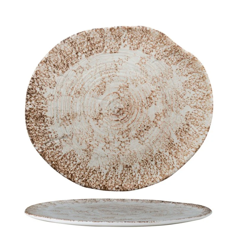 23.5x21 cm - Effetto Legno Piatto Piano In Porcellana - Set 6 Pz