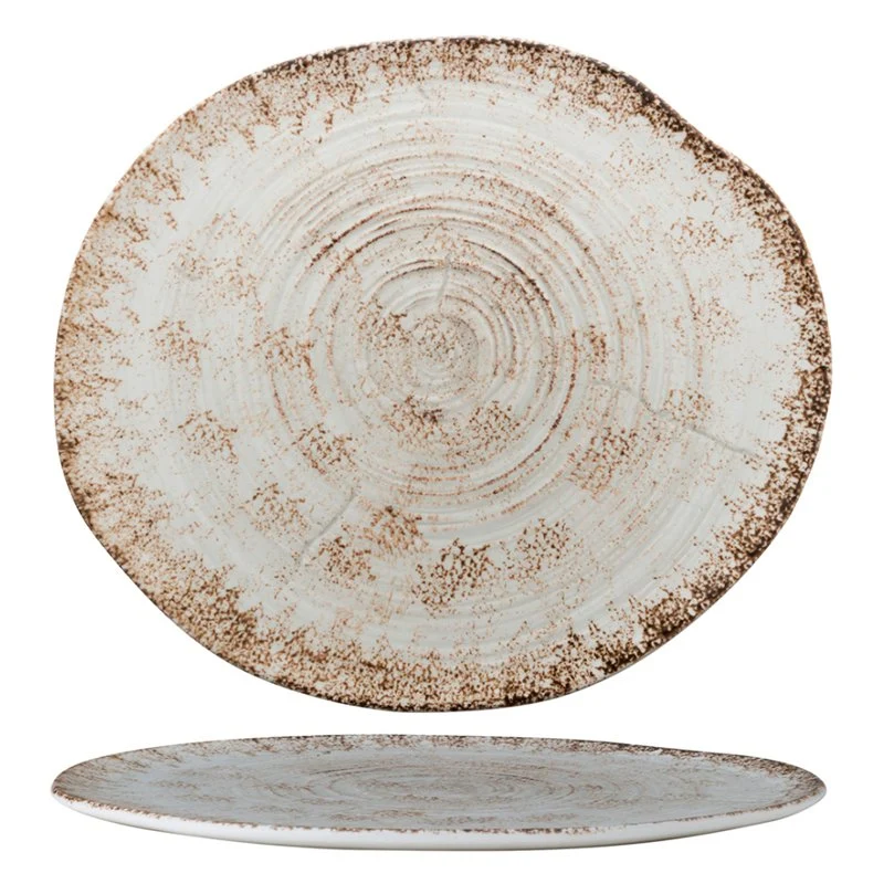 28.5x25 cm - Effetto Legno Piatto Piano In Porcellana - Set 4 Pz