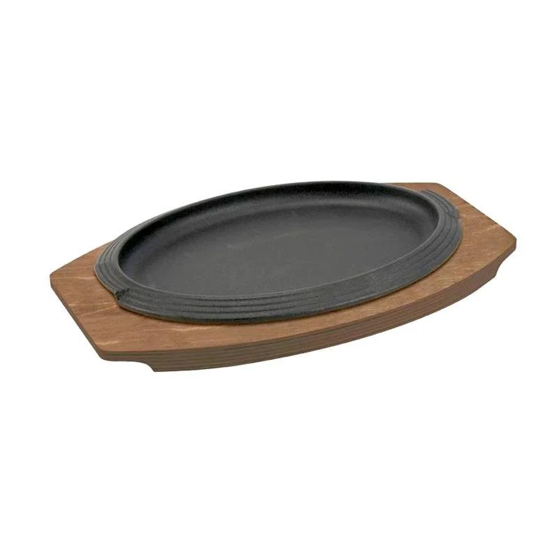 28x19 cm - Basic Piatto In Ghisa Con Supporto In Legno