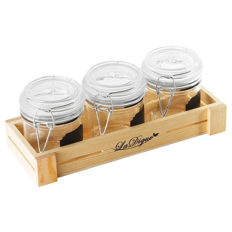 10 cl - Happy Hour Vasetti per Aperitivo Con Supporto Vassoio In Legno - Set 4 Pz