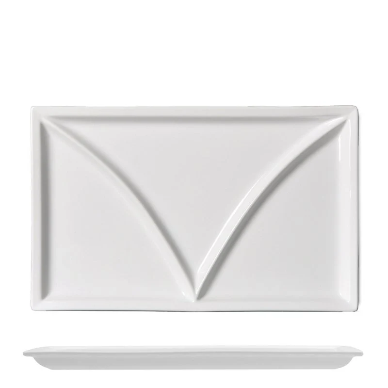 36x22 cm - Justwhite Piatto Vassoio Rettangolare In Porcellana - Set 2 Pz