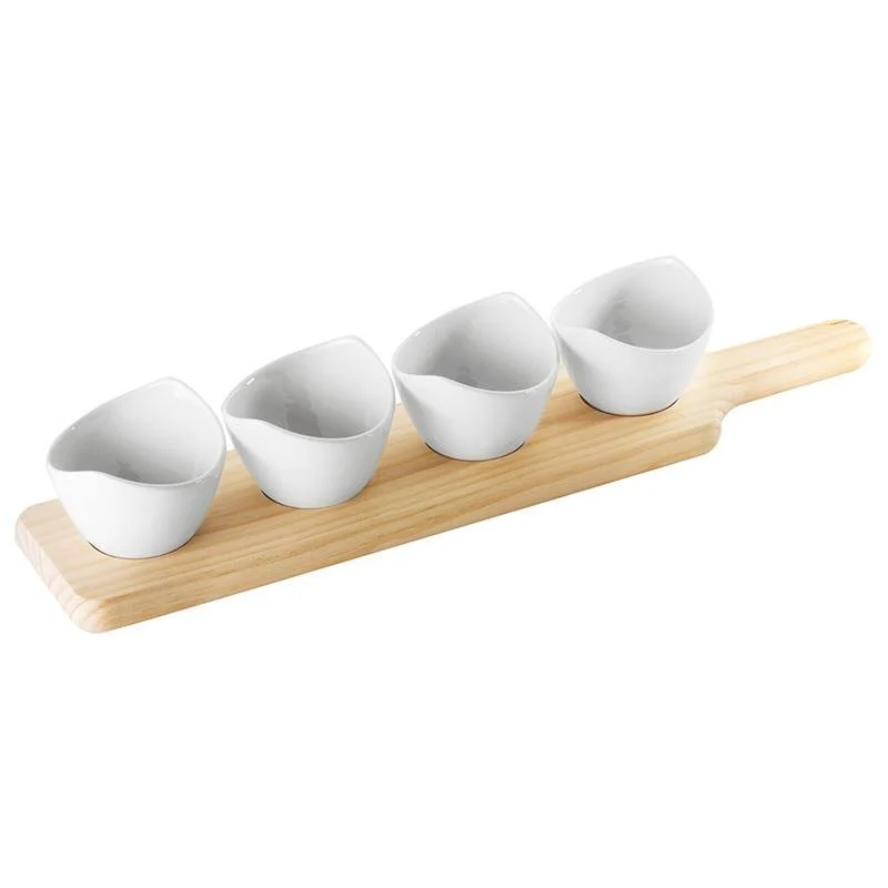 Happy Hour Coppette per Aperitivo Ovali Con Supporto In Legno - Set 4 Pz