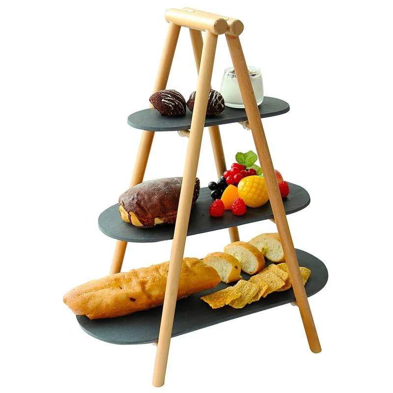 25x4.5 cm - Tableware Buffet & Display Alzata 3 Piani In Legno e Ardesia