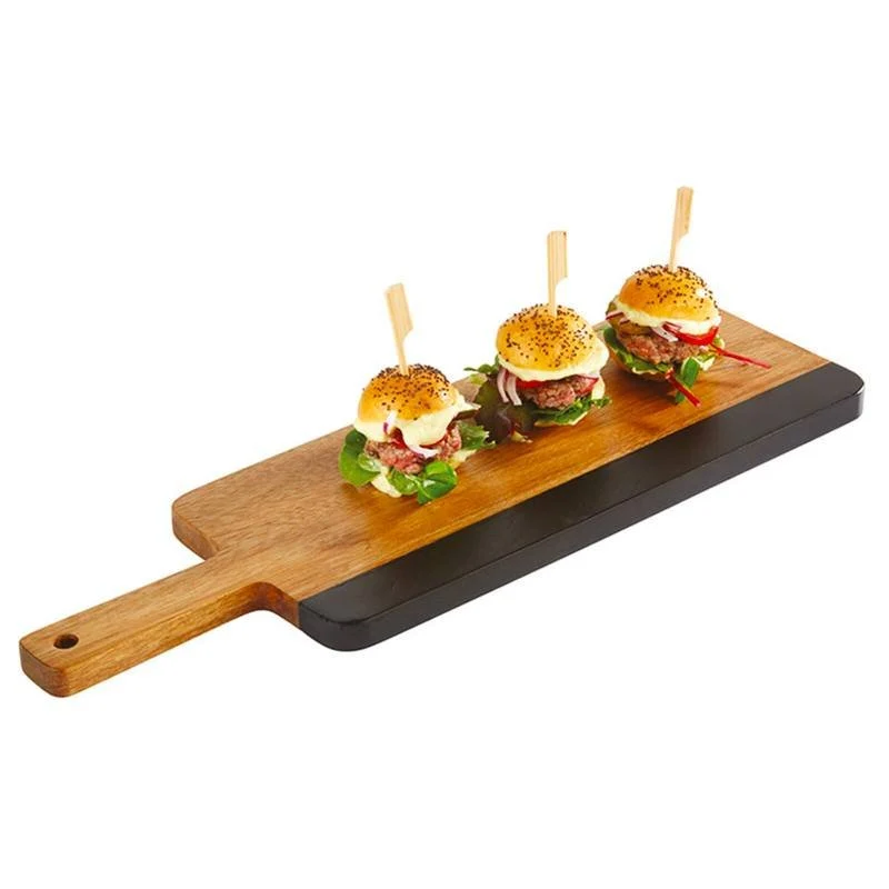 30.5x13 cm - Tableware Buffet & Display Vassoio Con Manico In Legno di Acacia Decoro In Ardesia