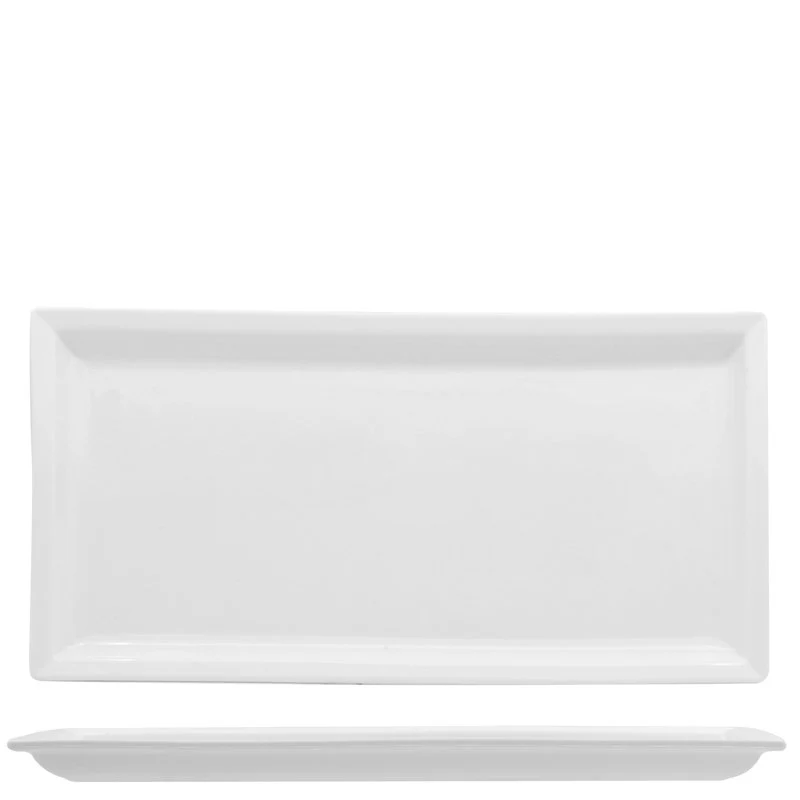 36.5x18 cm - Justwhite Piatto Presentazione Rettangolare In Porcellana - Set 3 Pz
